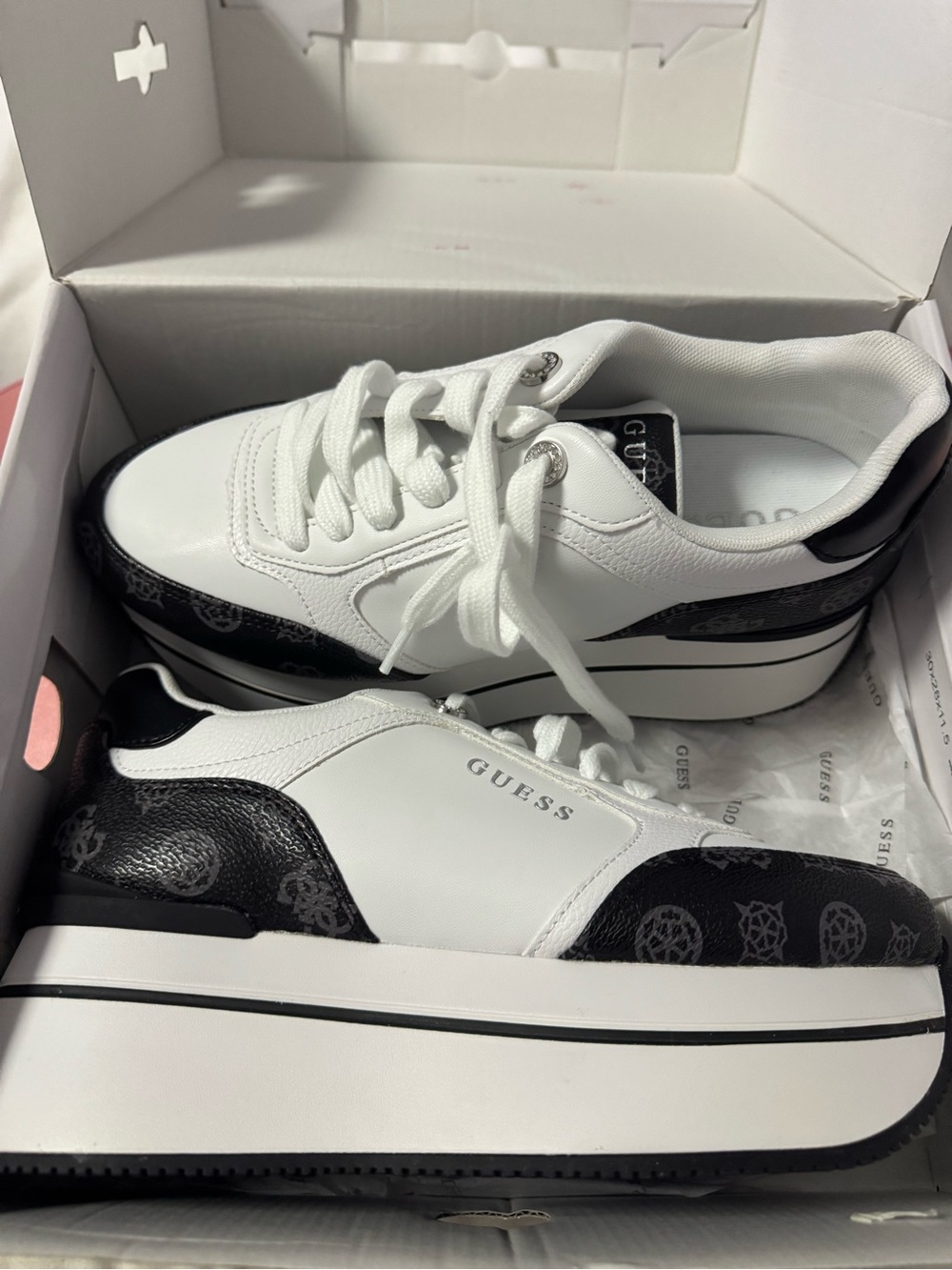 GUESS White & Black Platform Sneakers